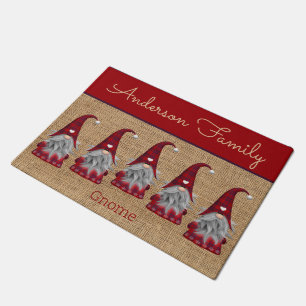 Cute Rustic Personalised Christmas Gnome Elf Doormat