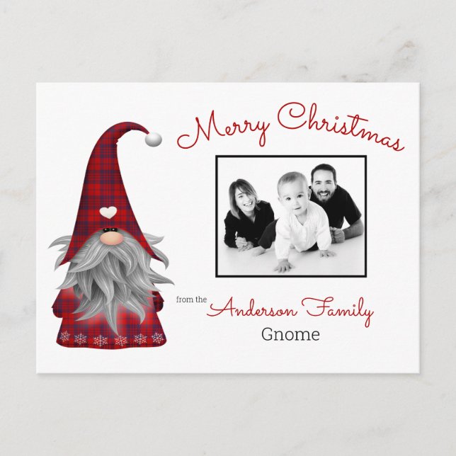 Cute Rustic Personalised Christmas Gnome Elf Holiday Postcard (Front)