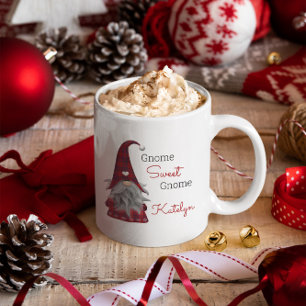 Cute Rustic Personalised Christmas Gnome Elf Mug