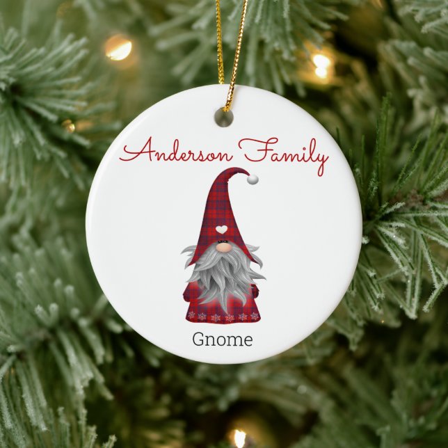Cute Rustic Personalized Christmas Gnome Elf Ceramic Ornament (Tree)