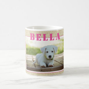 Cute Rustic Pink Dog Photo and Name Coffee Mug