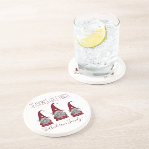 Cute Rustic Plaid Personalised Christmas Gnome Elf Coaster