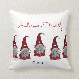 Cute Rustic Plaid Personalised Christmas Gnome Elf Cushion