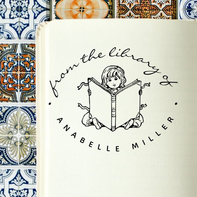 Cute Rustic Reading Child Custom Library Books Rubber Stamp (Creator Uploaded)