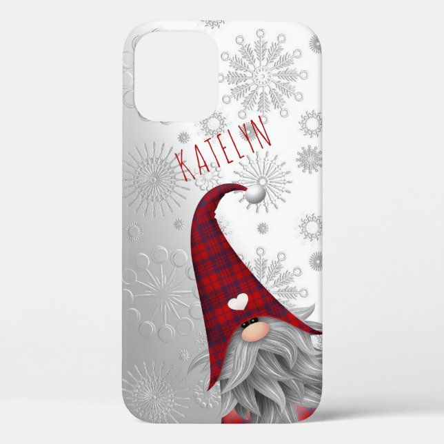 Cute Rustic Shiny Snowy Merry Christmas Gnome Case (Back)