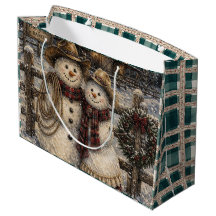Cute Rustic Snowman Family Country and Western