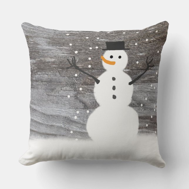 "Cute Rustic Snowman Pillow  throw pillow (Front)