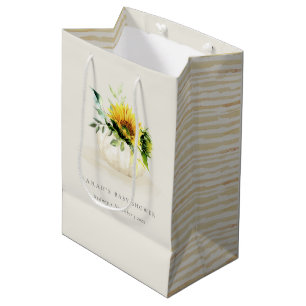 Cute Rustic Sunflower Pumpkin Floral Baby Shower Medium Gift Bag
