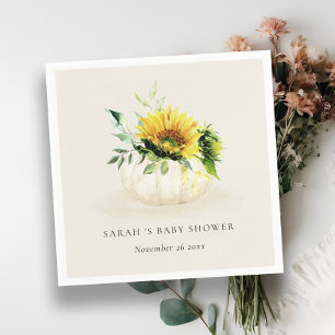 Cute Rustic Sunflower Pumpkin Floral Baby Shower Napkin