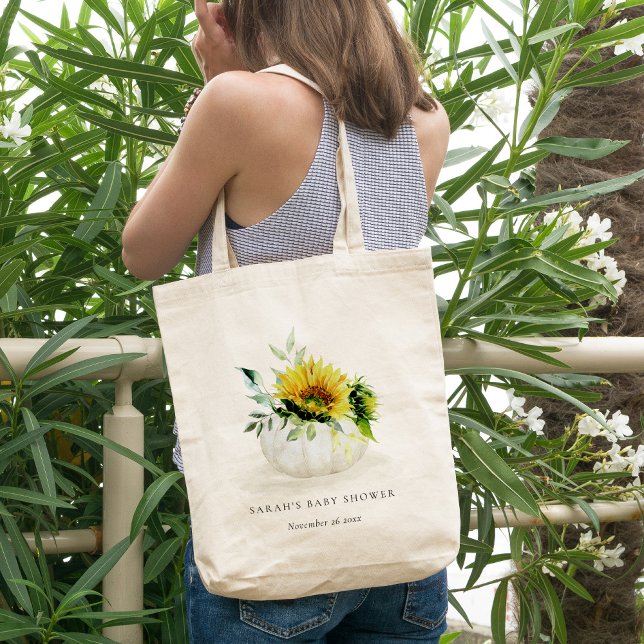 Cute Rustic Sunflower Pumpkin Floral Baby Shower Tote Bag (Creator Uploaded)