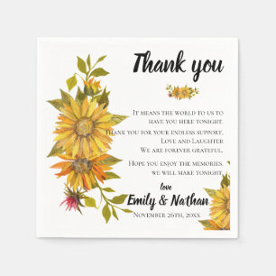 Cute Rustic Sunflower Wedding Thank you Message Napkin