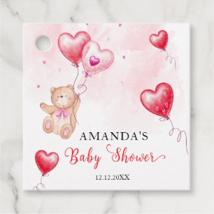 Cute Rustic Teddy Bear Heart Balloon Baby Shower Favour Tags