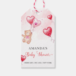 Cute Rustic Teddy Bear Heart Balloon Baby Shower Gift Tags