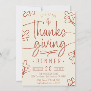 Cute Rustic Thanksgiving Dinner Script Fall Leaves Invitation