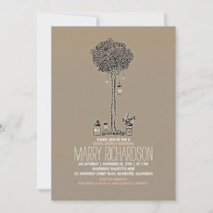 cute rustic tree and mason jars bridal shower invitation