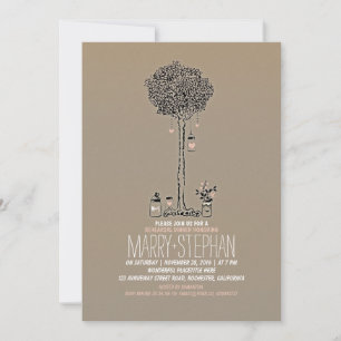 cute rustic tree and mason jars rehearsal dinner invitation