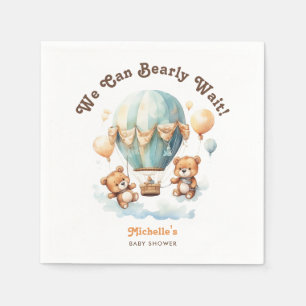 Cute Rustic Twins Baby Shower Bear with Balloons Napkin