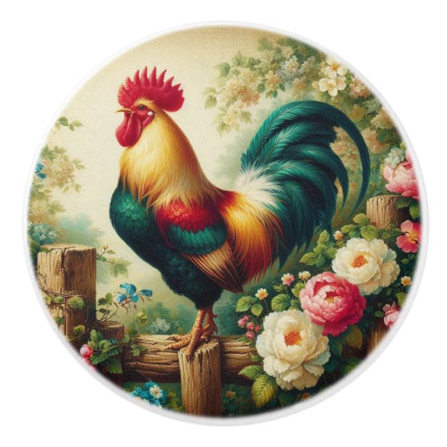 Cute rustic/vintage rooster ceramic knob (Front)
