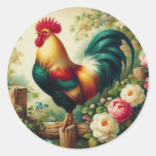 Cute rustic/vintage rooster classic round sticker