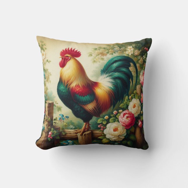 Cute rustic/vintage rooster cushion (Front)