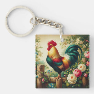Cute rustic/vintage rooster key ring