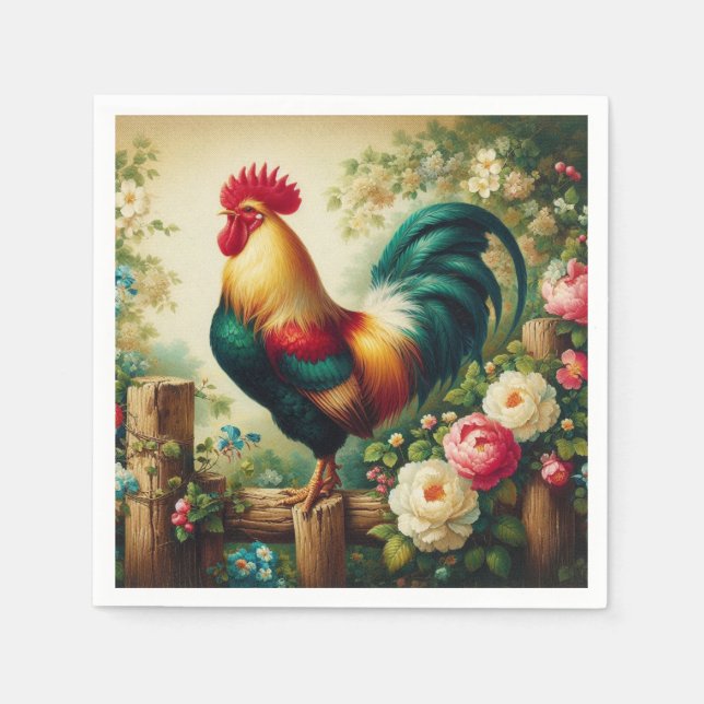 Cute rustic/vintage rooster napkin (Front)