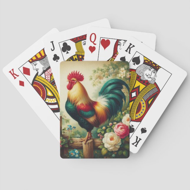 Cute rustic/vintage rooster playing cards (Back)