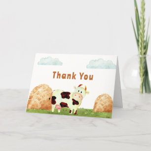 Cute Rustic Watercolor Holy Cow Farm Baby Shower Thank You Card