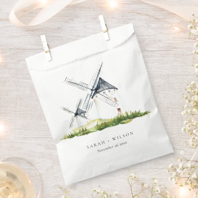 Cute Rustic Watercolor Windmill Farm Theme Wedding Favour Bag (Clipped)