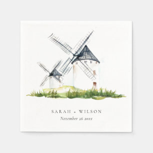 Cute Rustic Watercolor Windmill Farm Theme Wedding Napkin