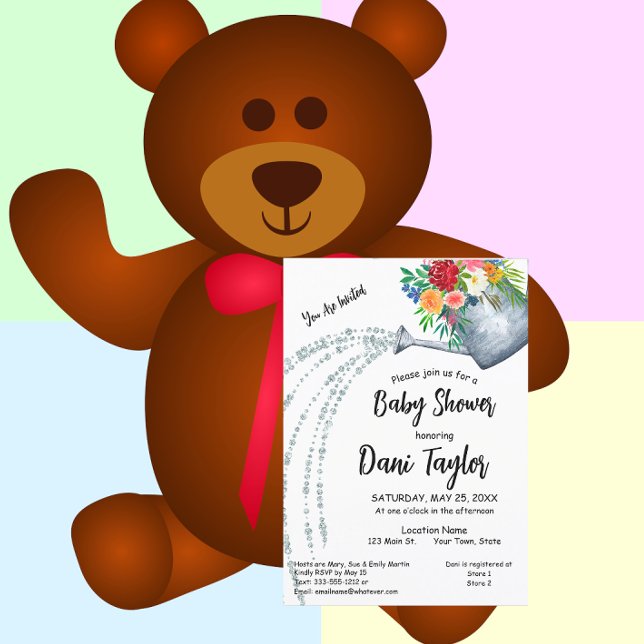 Cute Rustic Watering Can Floral Baby Shower Invitation (Creator Uploaded)