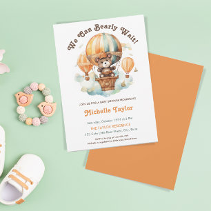 Cute Rustic We Can Bearly Wait Baby Boy Balloons Invitation