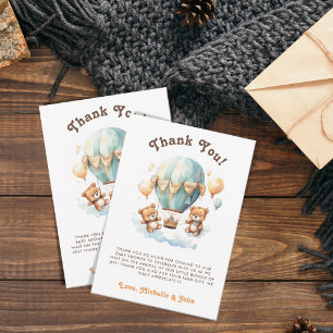 Cute Rustic We Can Bearly Wait Twins Bear Baby Thank You Card