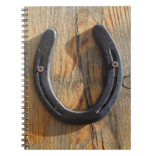 Cute Rustic Western Good Luck Horseshoe Wood Look Notebook