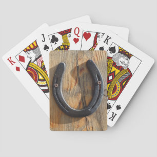 Cute Rustic Western Good Luck Horseshoe Wood Look Playing Cards