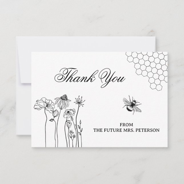 Cute Rustic Wildflower Bee Bridal Shower Thank You Card (Front)