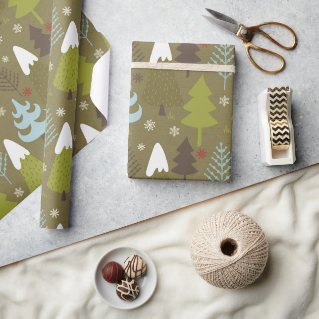Cute Rustic Winter Trees Christmas Wrapping Paper (Crafts)