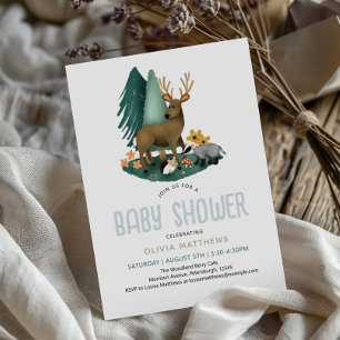 Cute Rustic Woodland Animals Baby Shower Invitation