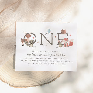 Cute Rustic Woodland Animals First Birthday Party Invitation Postcard