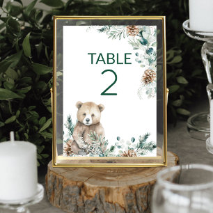 Cute Rustic Woodland Bear Baby Shower Table Number