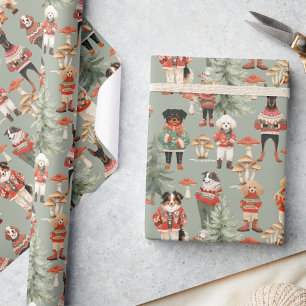 Cute Rustic Woodland Dog Christmas Wrapping Paper