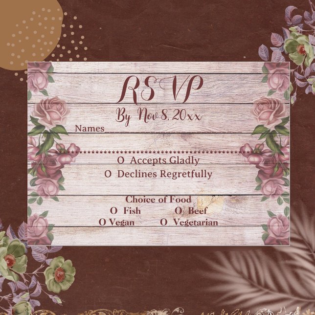 Cute Rustic Woodland Roses Floral Country Wedding  RSVP Card (Cute Rustic Woodland Roses Floral Country Wedding RSVP Card)