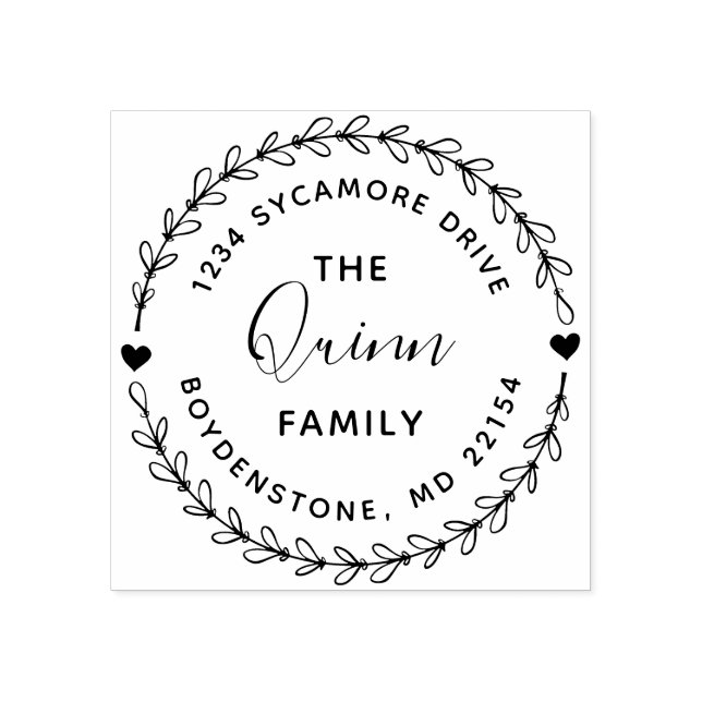 Cute Rustic Wreath Family Name Return Address Rubber Stamp (Imprint)