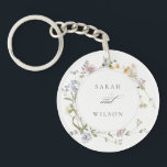 Cute Rustic Yellow Meadow Floral Wreath Wedding Key Ring<br><div class="desc">If you need any further customisation please feel free to message me on yellowfebstudio@gmail.com.</div>