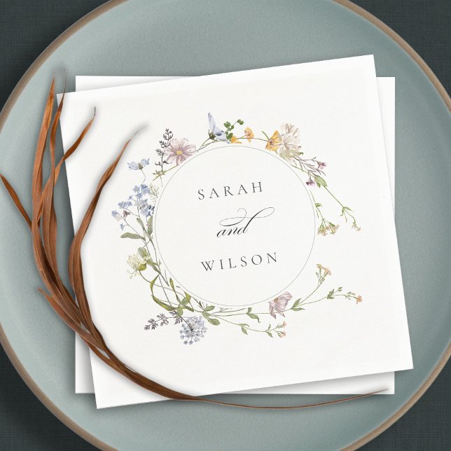 Cute Rustic Yellow Meadow Floral Wreath Wedding Napkin (Creator Uploaded)