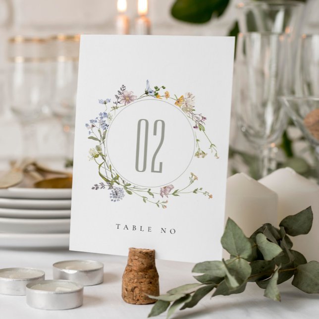 Cute Rustic Yellow Meadow Floral Wreath Wedding Table Number (Creator Uploaded)