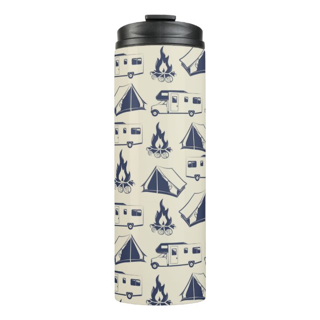 Cute RV Camper Tent and Campfire Pattern Thermal Tumbler (Front)