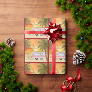Cute RV Camper Warmest Wishes Beach Christmas Wrapping Paper