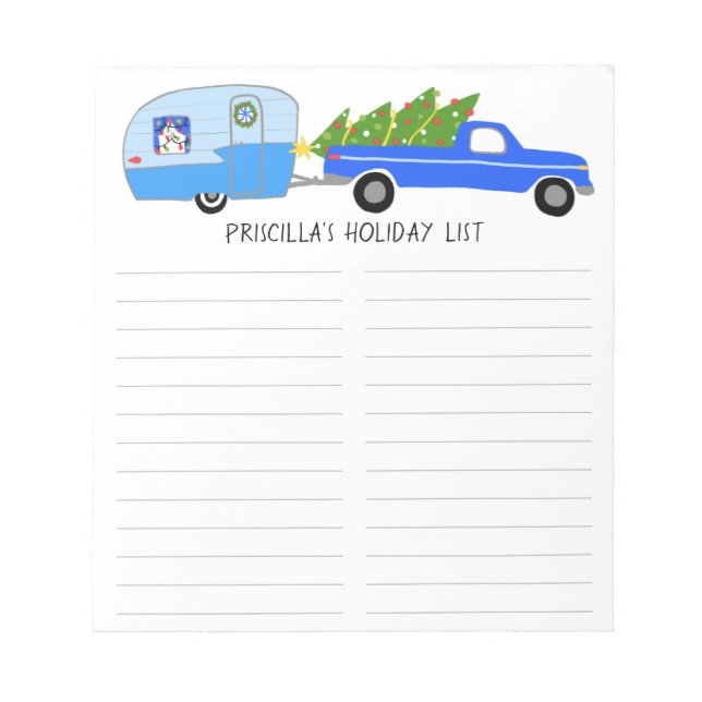 Cute RV Christmas Camper Trailer Grocery Shopping Notepad (Front)