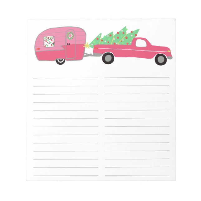 Cute RV Christmas Camper Trailer Grocery Shopping  Notepad (Front)